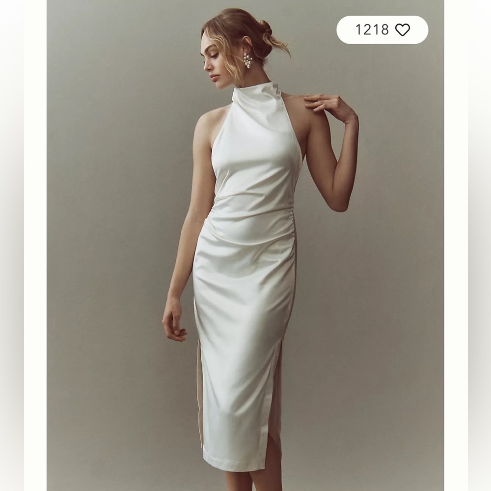 BHLDN Halter Satin Column Midi Dress - Small